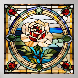 Stained Glass Look Single Rose Downloadable Design Poster