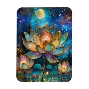 Stained Glass Lotus Blossoms in the Moonlight Magnet