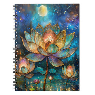 Stained Glass Lotus Blossoms in the Moonlight Notebook