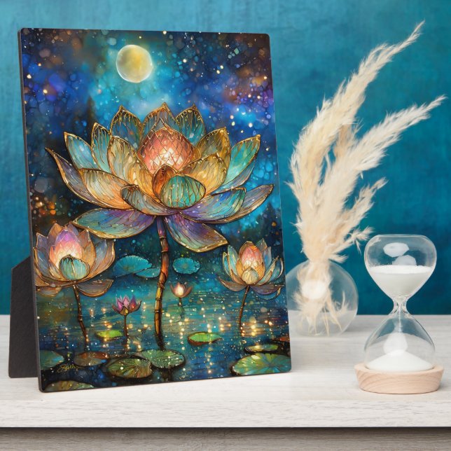 Stained Glass Lotus Blossoms in the Moonlight Plaque (Side)