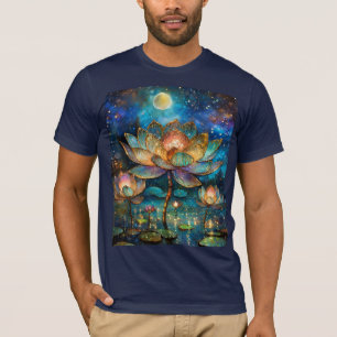 Stained Glass Lotus Blossoms in the Moonlight T-Shirt