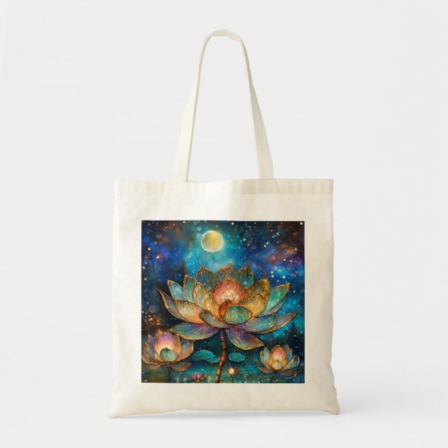 Stained Glass Lotus Blossoms in the Moonlight Tote Bag (Front)
