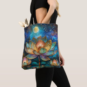 Stained Glass Lotus Blossoms in the Moonlight Tote Bag
