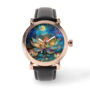 Stained Glass Lotus Blossoms in the Moonlight Watch