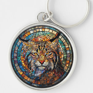 Stained Glass Lynx Portrait Key Ring
