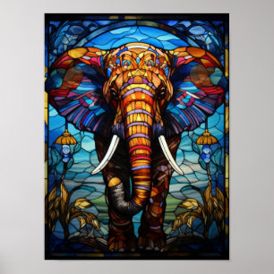 Stained Glass Majestic Elephant Wildlife Art Poster