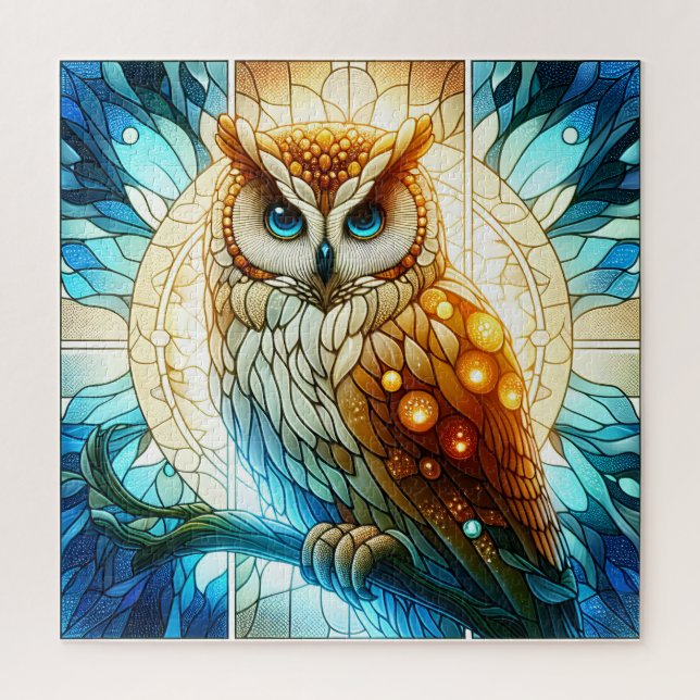 Stained glass Majestic owl vibrant abstract art Jigsaw Puzzle (Vertical)