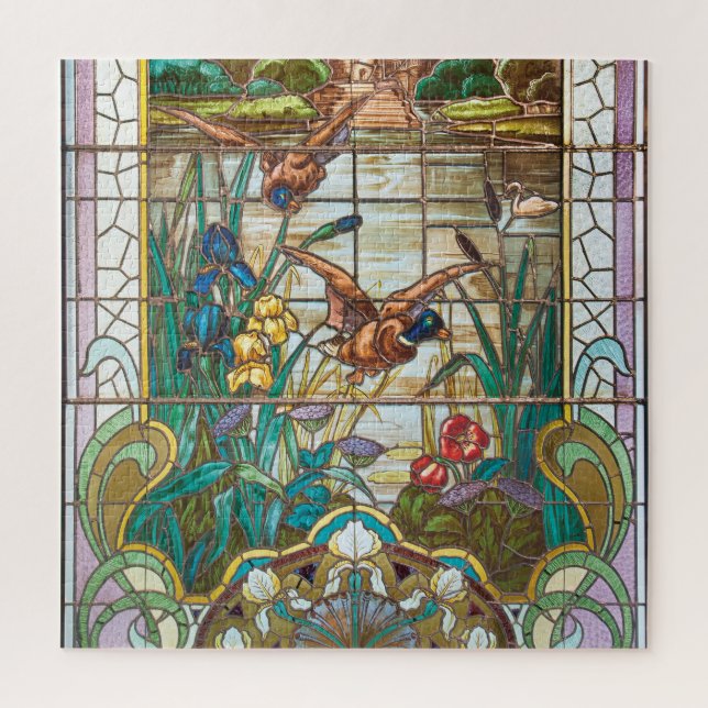 Stained glass mallard ducks jigsaw puzzle (Vertical)