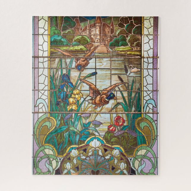 Stained glass mallard ducks jigsaw puzzle (Vertical)