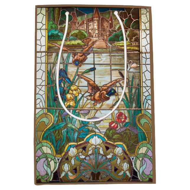 Stained glass mallard ducks medium gift bag (Front)