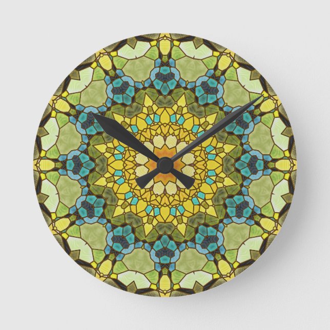 Stained Glass Mandala Wall Clock in Spring Colours (Front)