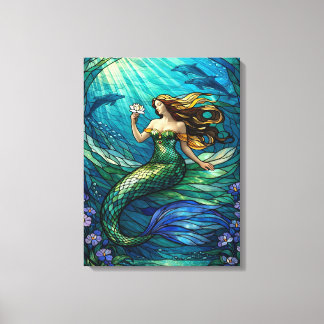 Stained Glass Mermaid Art Canvas Print