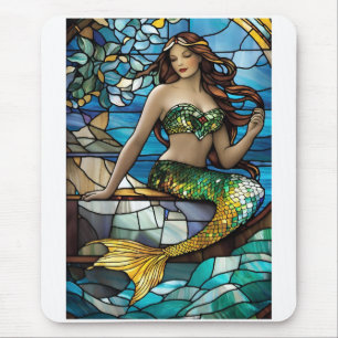 Stained glass mermaid mouse pad