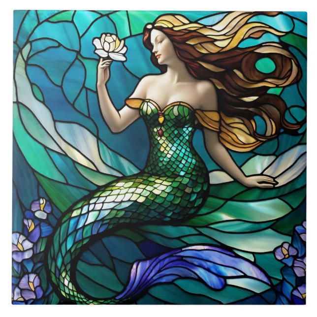 Stained Glass Mermaid Tile (Front)