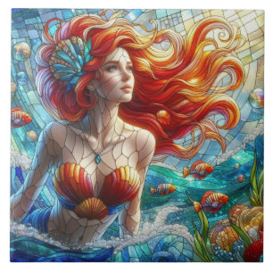 Stained Glass Mermaid Tile