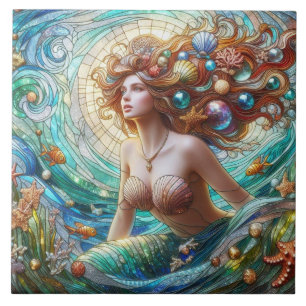 Stained Glass Mermaid Tile