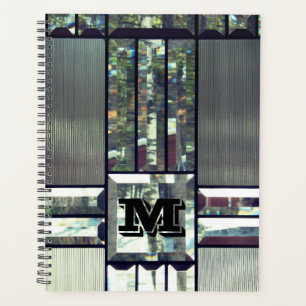 Stained glass metal look silver modern black planner