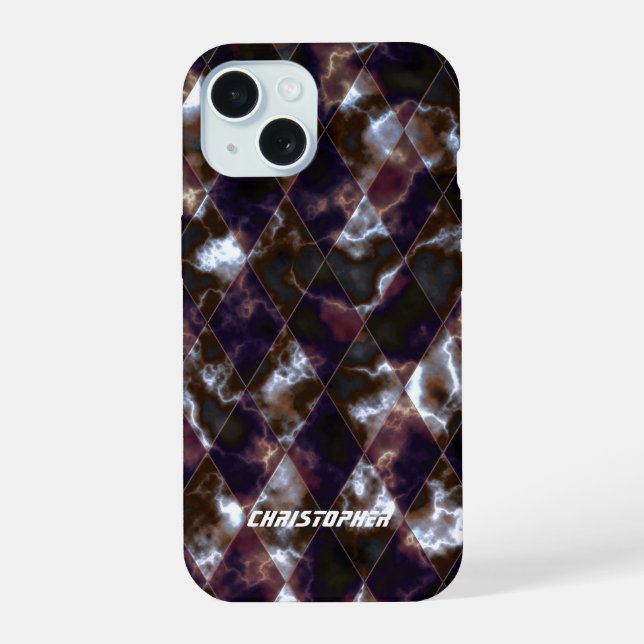 Stained Glass Misty Black Grey iPhone 15 Case (Back)