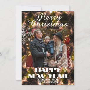 Stained Glass Misty  Photo Green Brown Holiday Card