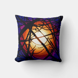 Stained Glass Moon Abstract Cushion