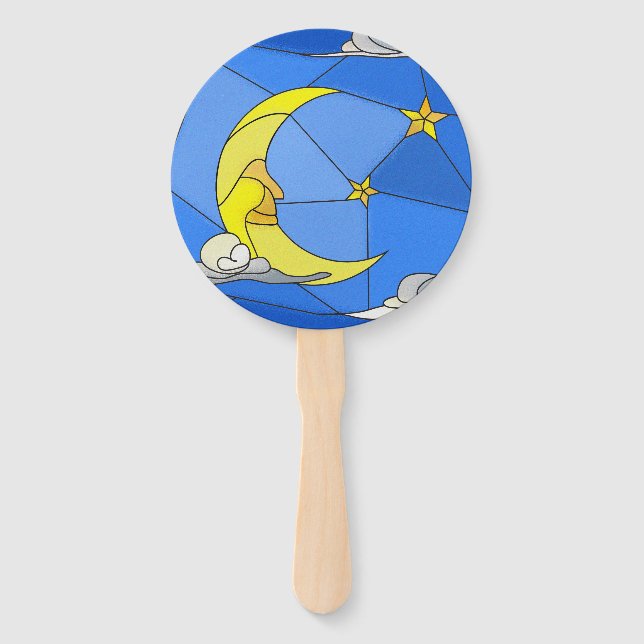 Stained Glass Moon, Stars, and Clouds Hand Fan (Front)