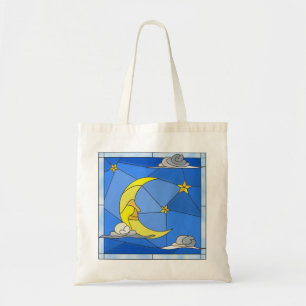 Stained Glass Moon, Stars, and Clouds Tote Bag