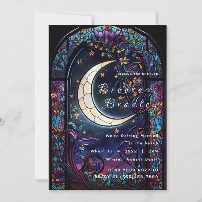 Stained‑Glass Moon & Stars Wedding Invitation (Front)