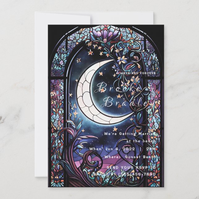 Stained‑Glass Moon Wedding Invitation (Front)