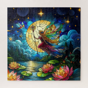 Stained Glass Moonlight Flight Fairy  Jigsaw Puzzle