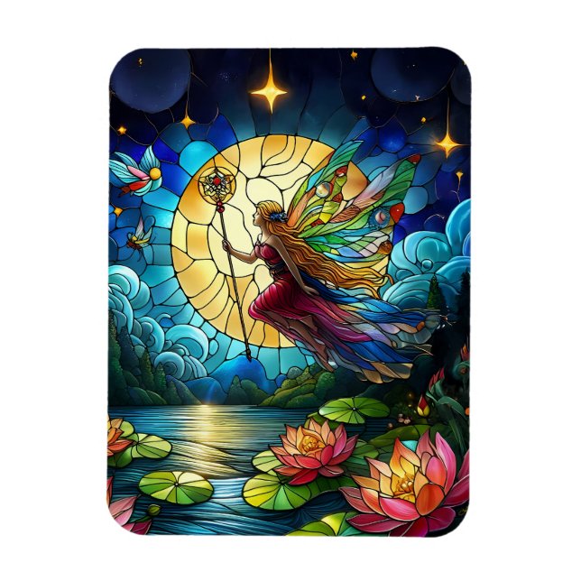 Stained Glass Moonlight Flight Fairy  Magnet (Vertical)