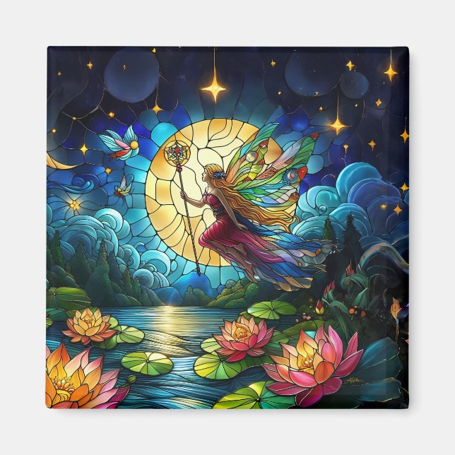 Stained Glass Moonlight Flight Fairy  Magnet (Front)
