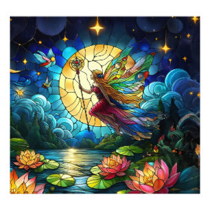 Stained Glass Moonlight Flight Fairy  Photo Print