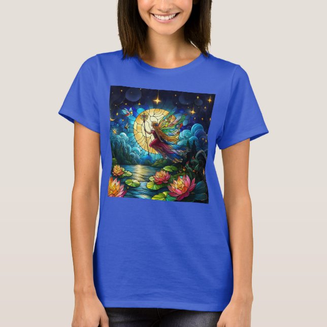 Stained Glass Moonlight Flight Fairy  T-Shirt (Front)