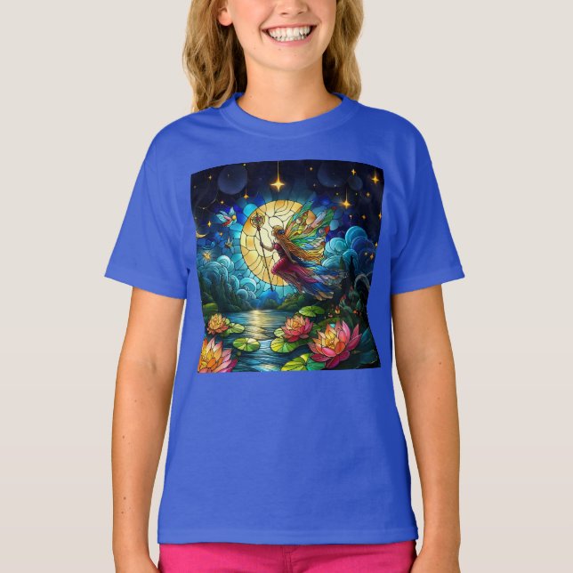 Stained Glass Moonlight Flight Fairy  T-Shirt (Front)