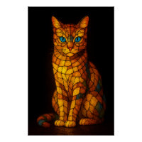 Stained Glass Mosaic Cat with Blue Eyes