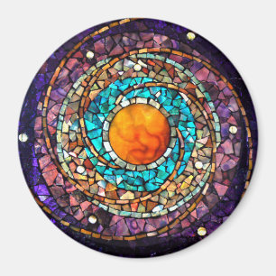 Stained Glass Mosaic Magnet "Celestial Clockwork"