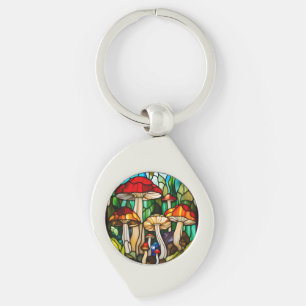 Stained Glass Mushroom Art Key Ring