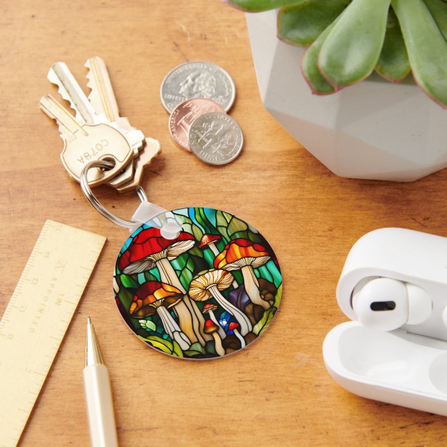 Stained Glass Mushroom Art Key Ring (Desk)