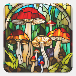 Stained Glass Mushroom Art Square Sticker