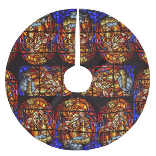 Stained Glass Nativity Christmas Brushed Polyester Tree Skirt