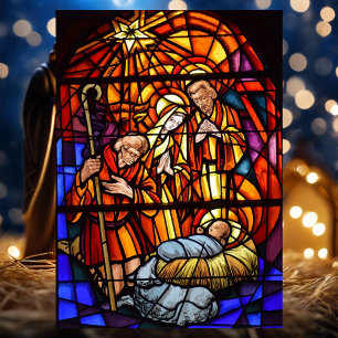 Stained Glass Nativity Christmas Magnetic Card