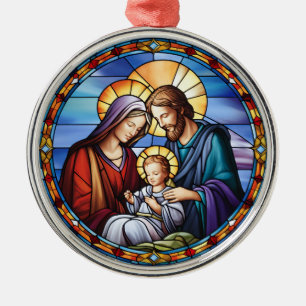Stained Glass Nativity Christmas Metal Tree Decoration