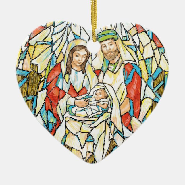 Stained Glass Nativity Painting Ceramic Tree Decoration (Front)