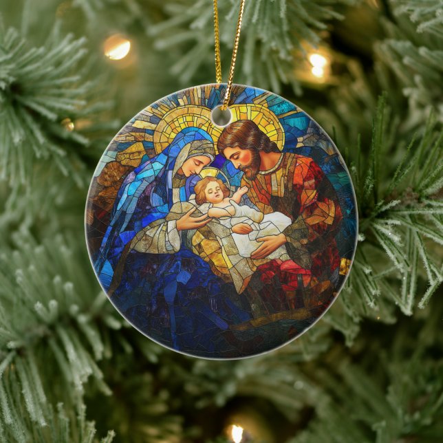 Stained Glass Nativity Scene Ceramic Tree Decoration (Tree)