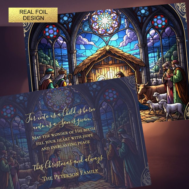 Stained Glass Nativity Scene Foil Holiday Card (Creator Uploaded)