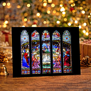 Stained Glass Nativity Scene Holiday Card