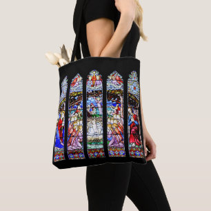 Stained Glass Nativity Scene Holiday Card Tote Bag
