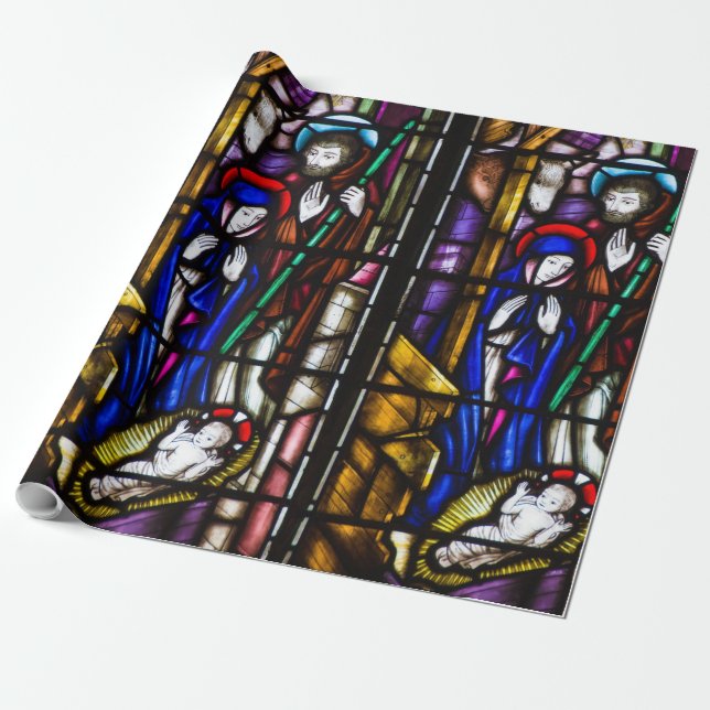 Stained Glass Nativity Wrapping Paper (Unrolled)