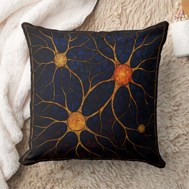 "Stained Glass Neural Network Throw Pillow" Cushion (Blanket)