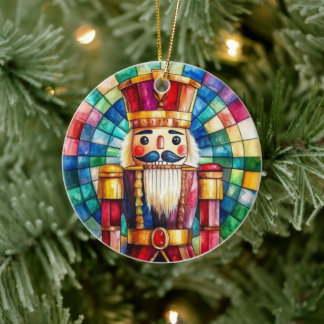 Stained Glass Nutcracker Personalized Christmas Ceramic Tree Decoration